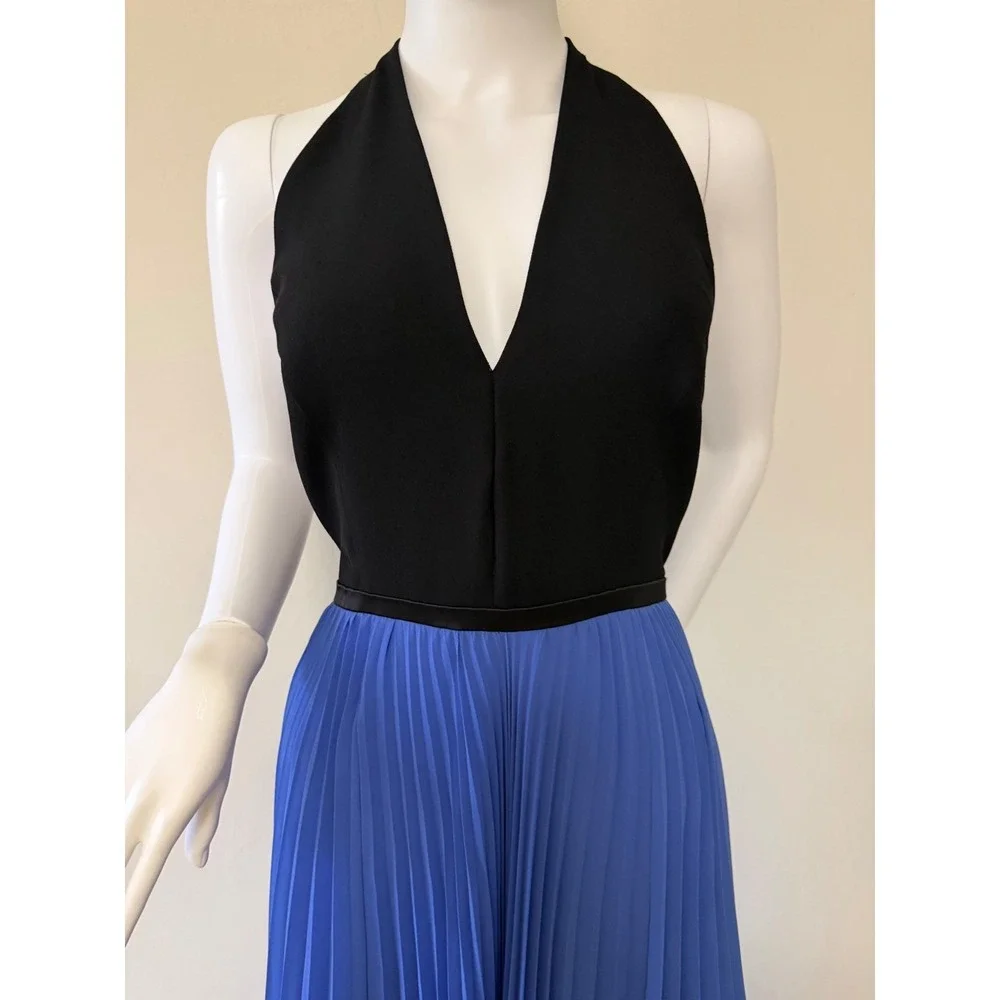 Halston Heritage Periwinkle Black Pleated Halter Maxi Gown Dress Size 12 New - Picture 5 of 17